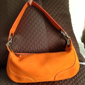 Escada Bright Orange Hobo Bag with Silver Details